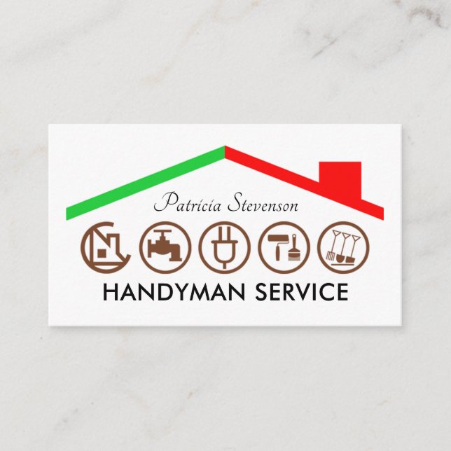 Tarjeta De Visita Herramientas de Mano de Obra Construcción Techo (Anverso)
