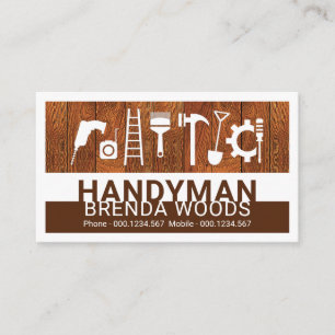 Tarjeta De Visita Herramientas de Mano de Obra en Panel de Madera
