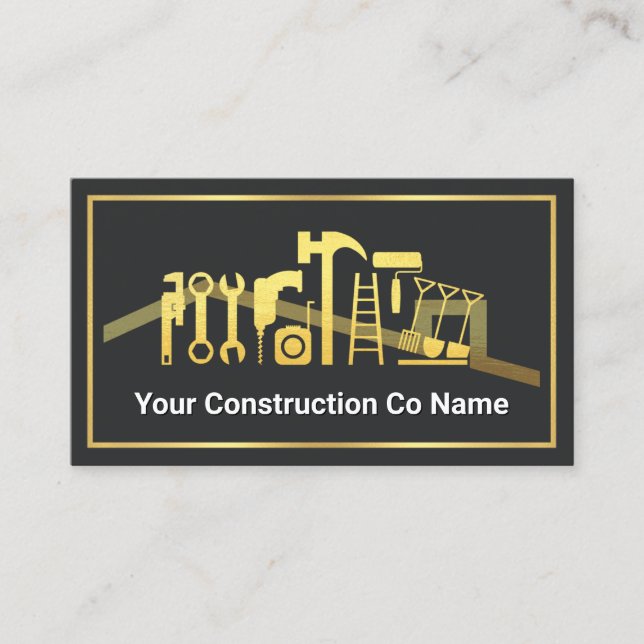 Tarjeta De Visita Herramientas de Mano de Oro Marco de Construcción (Anverso)