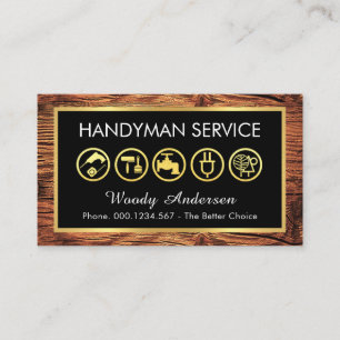 Tarjeta De Visita Herramientas de Mano de Oro Marco de Madera