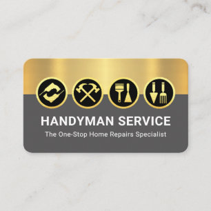 Tarjeta De Visita Herramientas de Mano de Oro sobre Capas Grises Dor