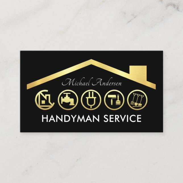 Tarjeta De Visita Herramientas de Mano de Oro Techo (Anverso)