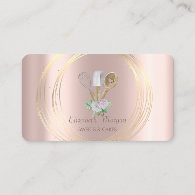 Tarjeta De Visita Herramientas de mano de pastelería Rosa Oro ,Círcu (Anverso)