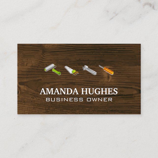 Tarjeta De Visita Herramientas de mano | Paneles de madera (Anverso)