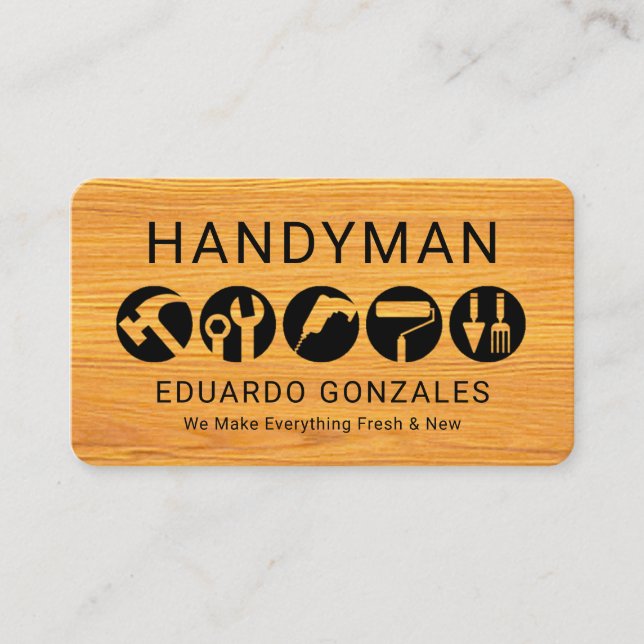 Tarjeta De Visita Herramientas de Mano sobre Madera (Anverso)