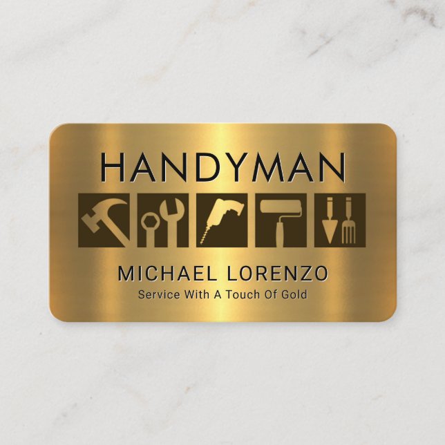 Tarjeta De Visita Herramientas de Mano Sobre Oro (Anverso)