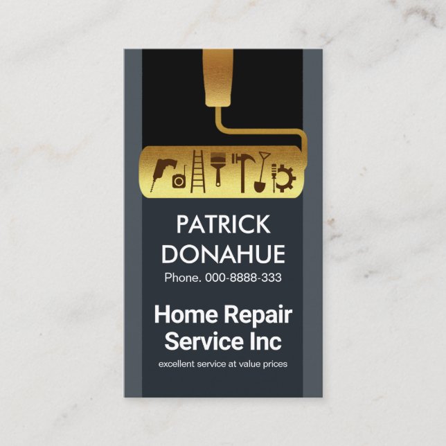 Tarjeta De Visita Herramientas de manual de pincel de rodillo dorado (Anverso)