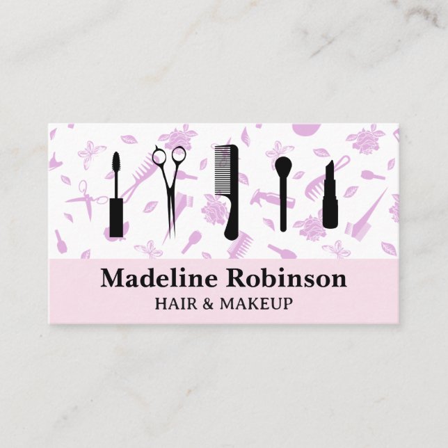 Tarjeta De Visita Herramientas de maquillaje | Patrón de salon (Anverso)