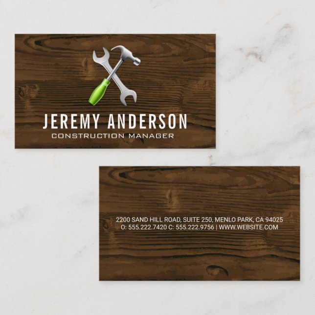 Tarjeta De Visita Herramientas de martillo para llave | Fondo de mad (Anverso / Reverso)