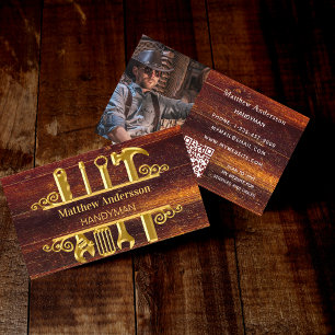 Tarjeta De Visita Herramientas de oro de madera reparación de casa f