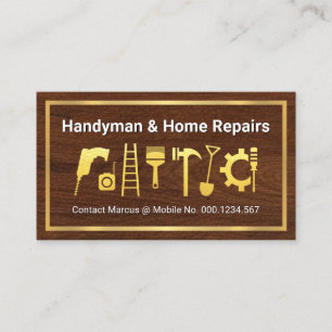 Tarjeta De Visita Herramientas de oro en madera de madera