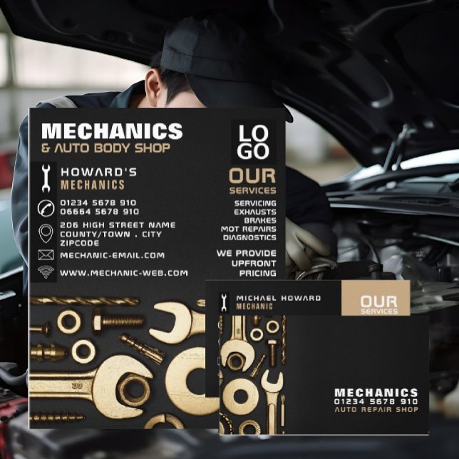 Tarjeta De Visita Herramientas de oro, mecánica automática y reparac (Subido por el creador)