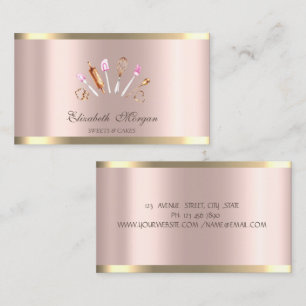 Tarjeta De Visita Herramientas de panadería Chic Cupcake Gold Stripe