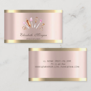 Tarjeta De Visita Herramientas de panadería Chic Cupcake Gold Stripe