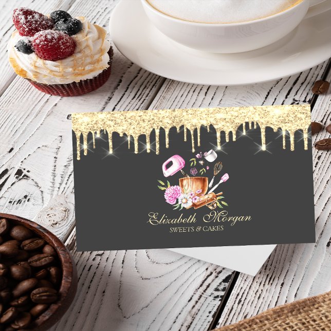 Tarjeta De Visita Herramientas de panadería chic falsas gotas de oro (Subido por el creador)