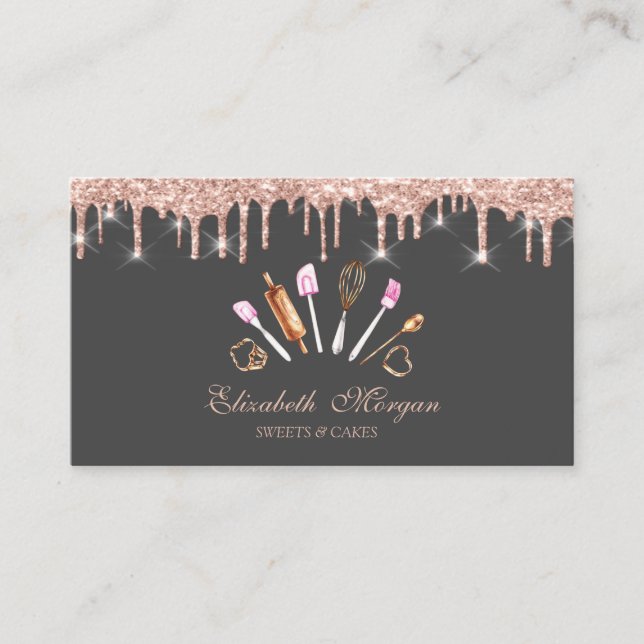 Tarjeta De Visita Herramientas de panadería Chic Sweets Cupcake Rose (Anverso)