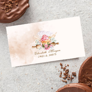 Tarjeta De Visita Herramientas de panadería de acuarela Cupcake Pana