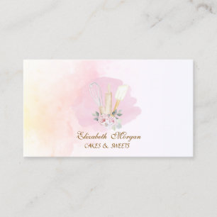 Tarjeta De Visita Herramientas de panadería floral acuarela