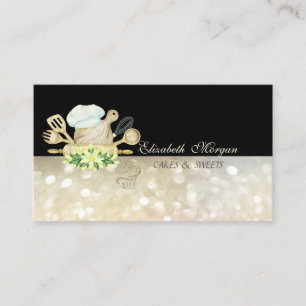 Tarjeta De Visita Herramientas de panadería floral Cupcake con brill