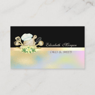 Tarjeta De Visita Herramientas de panadería floral elegante negro co