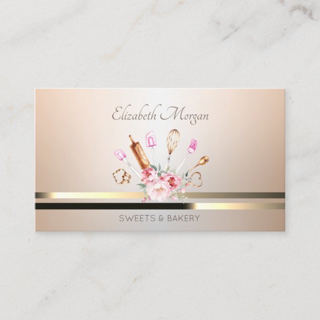 Tarjeta De Visita Herramientas de panadería profesionales Flores Ray (Anverso)