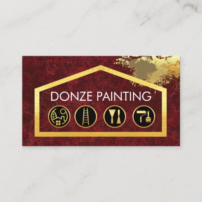 Tarjeta De Visita Herramientas de pintura dorada en marco de edifici (Anverso)