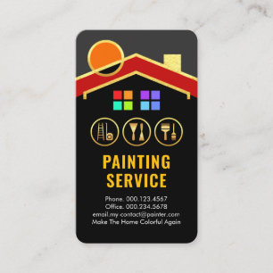 Tarjeta De Visita Herramientas de Pintura Edificio Sol Techo Dorado