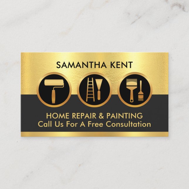 Tarjeta De Visita Herramientas de pintura Gold Handyman (Anverso)