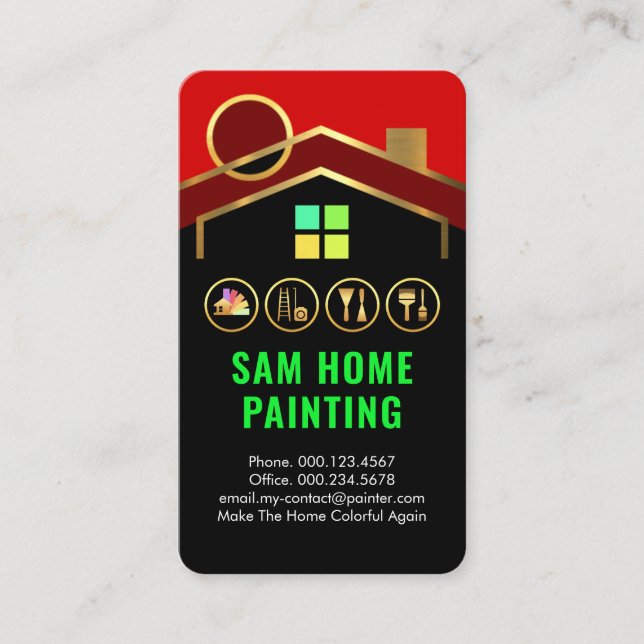 Tarjeta De Visita Herramientas de pintura para edificio con techo do (Anverso)