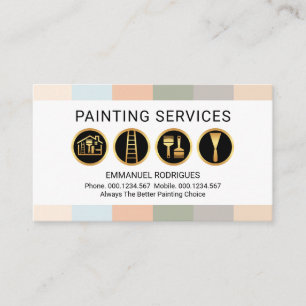Tarjeta De Visita Herramientas de Pintura Sobre Rayas Suaves Pastel