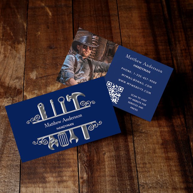 Tarjeta De Visita Herramientas de plata azul marino reparación de ca (Subido por el creador)