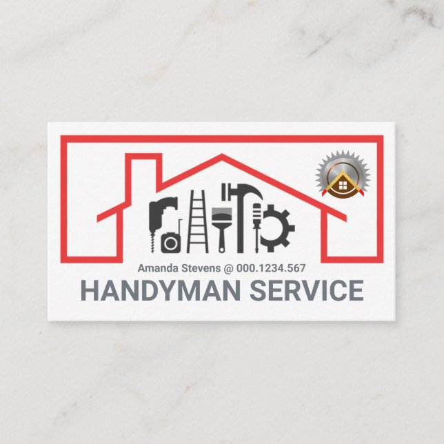 Tarjeta De Visita Herramientas de reparación de edificios con techo  (Anverso)