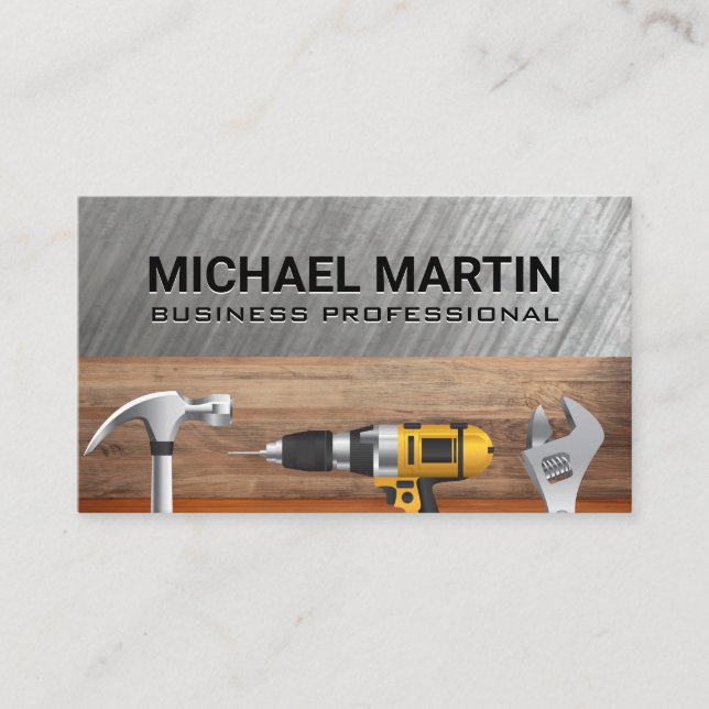 Tarjeta De Visita Herramientas de Reparman para Hogar | Madera metal (Anverso)