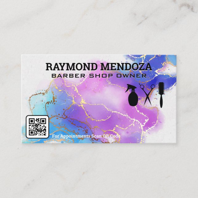 Tarjeta De Visita Herramientas de salon | Código QR | Relieve metali (Anverso)