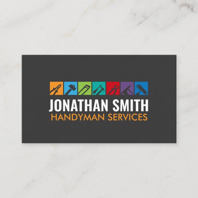 Tarjeta De Visita Herramientas de servicios Handyman iconos colorido (Anverso)