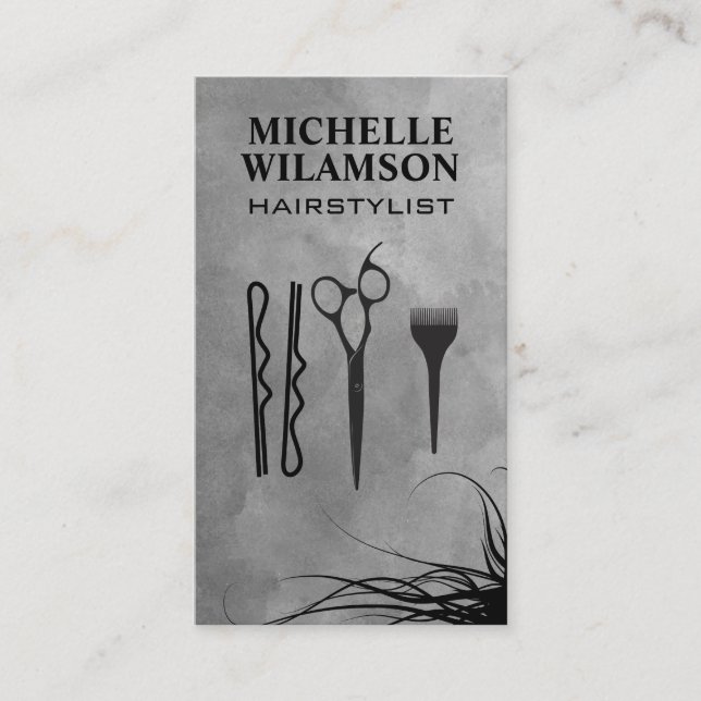 Tarjeta De Visita Herramientas de trabajo Hair Stylist | Pelo Fluido (Anverso)