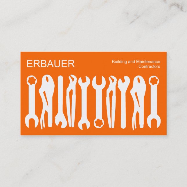 Tarjeta De Visita Herramientas del comercio - blanco en el naranja (Anverso)