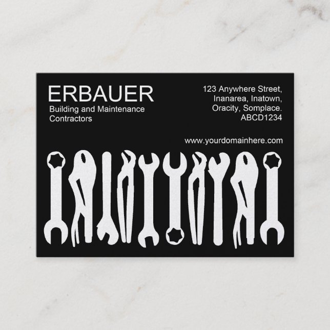 Tarjeta De Visita Herramientas del comercio - Blanco sobre negro (or (Anverso)