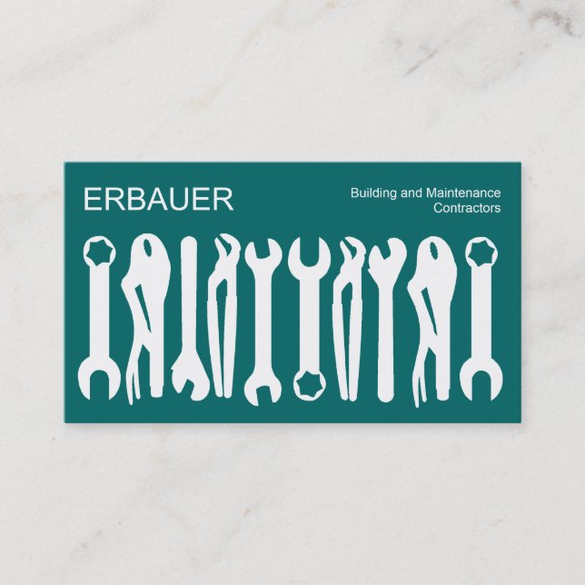 Tarjeta De Visita Herramientas del comercio - Blanco sobre Verde azu (Anverso)