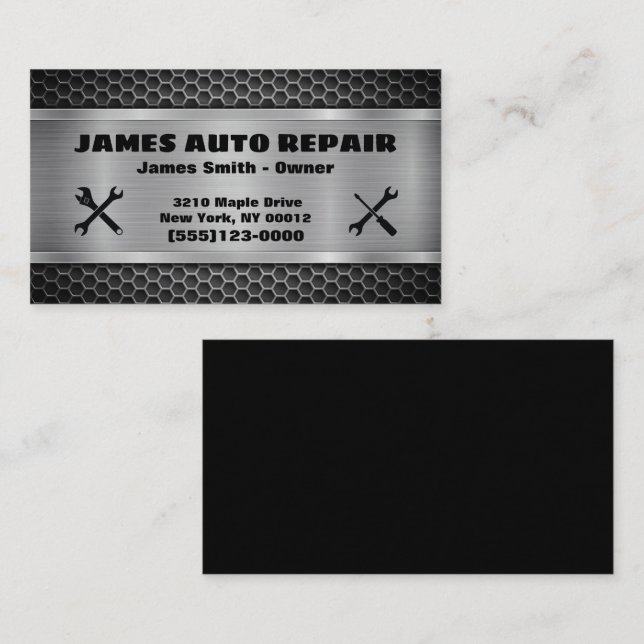 Tarjeta De Visita Herramientas Diseño Metalizado Auto reparación (Anverso / Reverso)