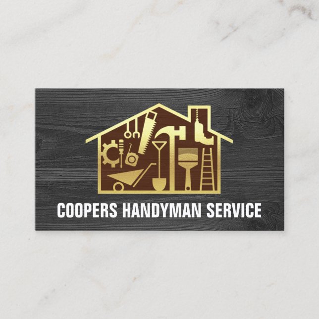 Tarjeta De Visita Herramientas Gold Handyman Hogar En Madera (Anverso)