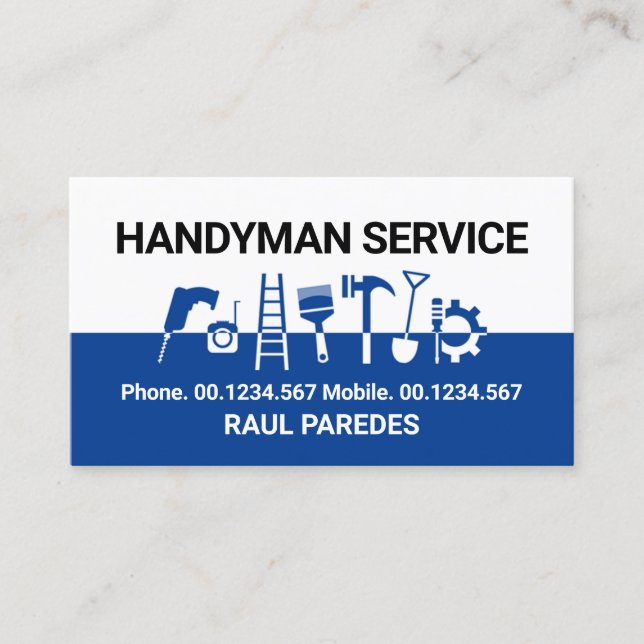 Tarjeta De Visita Herramientas Handman Para Capas Azules Blancas (Anverso)