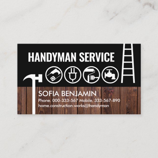 Tarjeta De Visita Herramientas Handyman En La Valla De Madera (Anverso)