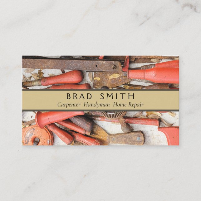 Tarjeta De Visita Herramientas Herramienta Antiguo Hombre Rojo Rústi (Anverso)