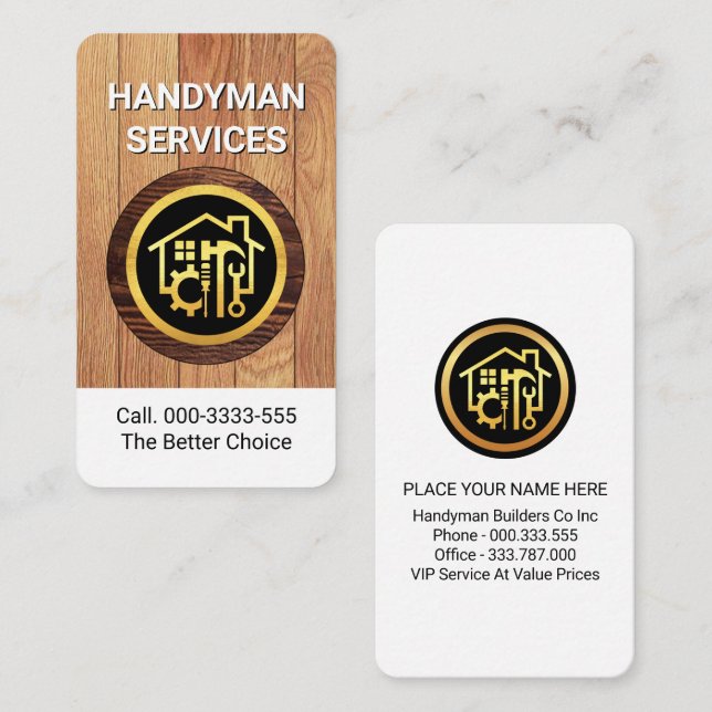 Tarjeta De Visita Herramientas Hogar De Mano En Madera (Anverso / Reverso)