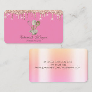 Tarjeta De Visita Herramientas manuales de pastelería brillo rosa do