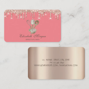 Tarjeta De Visita Herramientas manuales de pastelería Rose Gold Drip
