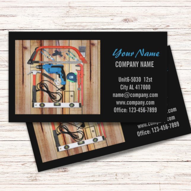 Tarjeta De Visita Herramientas mecánicas Construcción de carpintería (Mechanical Tools Handyman Carpentry Construction Business Card)