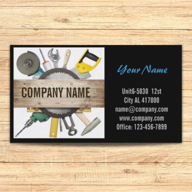 Tarjeta De Visita Herramientas mecánicas Construcción de carpintería (Mechanical Tools Handyman Carpentry Construction Business Card)