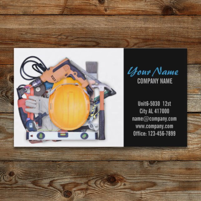 Tarjeta De Visita Herramientas mecánicas Construcción de carpintería (Mechanical Tools Handyman Carpentry Construction Business Card)